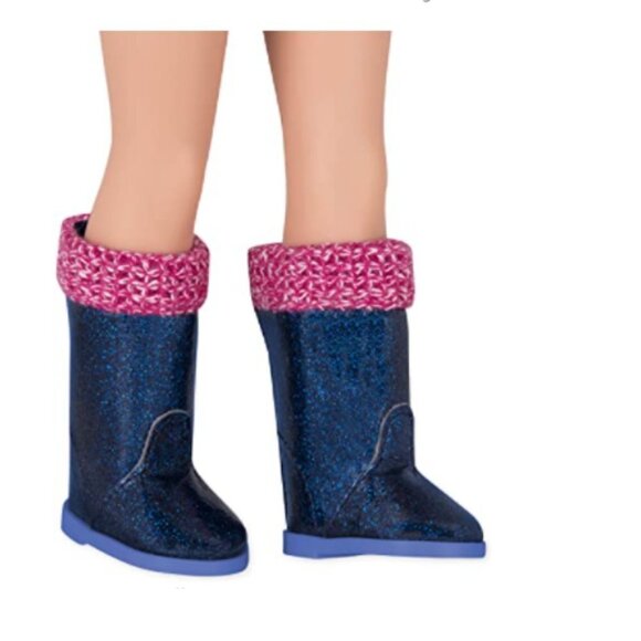 Glitter Girls Doll Boots Blue Glitter Pink Knit Trim Shoes Fits 14 Inch Dolls - Picture 2 of 7